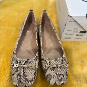 Aldo Beige Snakeskin Flats with Gold Accent